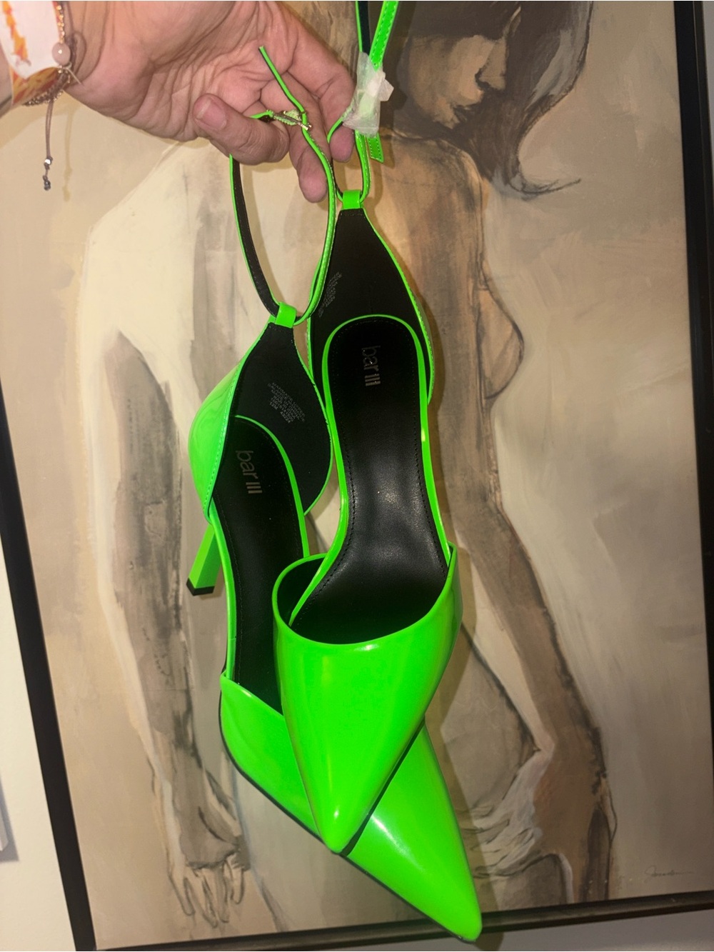 Bar III Neon Green Pointed Toe Slingback Heels